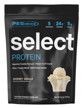 PEScience Select Protein Vanilla Gourmet en bouteille, texture veloutée et goût vanillé.