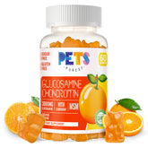 Gommes Pets Purest glucosamine-chondroïtine avec MSM et sureau, saveur orange, soutien articulaire.