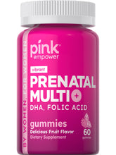 PINK Prenatal Gummies bouteille: format pratique avec DHA et acide folique.