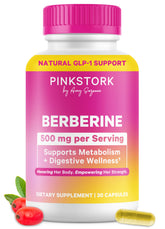 Pink Stork Berberine 500mg, flacon: soutien métabolique doux et équilibre quotidien.