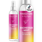 Pink Stork Magnesium Mist sur la bouteille: application rapide et pratique.