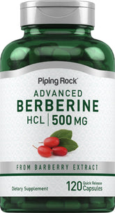 Piping Rock Berberine HCL 500 mg – bouteille compacte pour utilisation quotidienne.