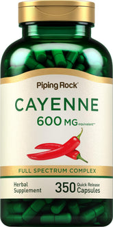 Gélules Cayenne Piping Rock, extrait concentré, prise quotidienne pratique.