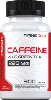 Piping Rock pilules caféine 220 mg — bouteille pratique pour démarrage rapide.