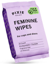 Lingettes Pixie Cup pour nettoyage rapide en déplacement et hygiène intime.