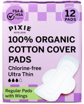 Pixie Cup protections menstruelles en coton bio emballage recyclable pour usage quotidien.