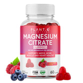 PLANT.O NUTRITION Calm Magnesium Gummies, bouteille: gommes framboise faciles à prendre pour la détente.