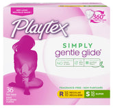 Tampons Playtex Simply Gentle Glide avec applicateur plastique, confort quotidien et insertion en douceur.