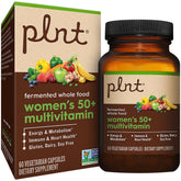 Bouteille plnt de multivitamines fermentées pour femmes 50+, soutien nutritionnel naturel.