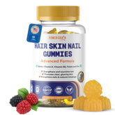 Power Grain Gummies bouteille bleue, routine beauté quotidienne et saveur myrtille.