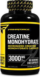Primaforce Creatine Monohydrate en gélules, boîte de 240, pratique pour l'entraînement.