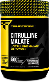 Primaforce L-Citrulline Malate en bouteille 500 g prête pour l'entraînement.