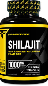 Primaforce Shilajit — bouteille de capsules 1000 mg pour l'énergie quotidienne.
