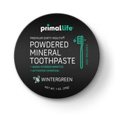 Primal Life Organics Dirty Mouth Toothpowder sur emballage, promouvant une routine bucco-dentaire naturelle.