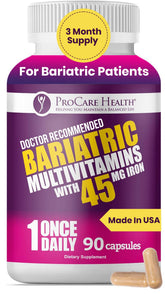 ProCare Health Bariatric Multivitamine, bouteille, soutien énergétique post-opératoire potentiel.