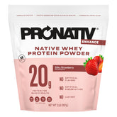 Poudre Pronativ whey native framboise cremeuse, parfaite dans un shake post-entraînement.