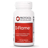 Protocol For Life Balance D-Flame: bouteille montrant l’étiquette; soutien potentiel des articulations et du stress quotidien.
