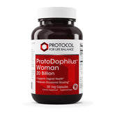 ProtoDophilus Woman — flacon et capsules, soutien potentiel de l’équilibre intestinal.