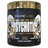 Psychotic Gold d'Insane Labz — bouteille et étiquette, énergie soutenue pour l'entraînement.