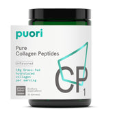 Puori Pure Collagen Peptides en poudre naturelle dans le pot, soin peau et cheveux.