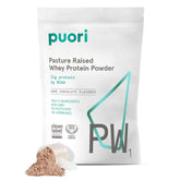 PW1 Puori protéine en poudre chocolat noir prête après l’entraînement pour une récupération maîtrisée.