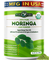 PURA VIDA MORINGA poudre-feuille-verte : poudre naturelle idéale pour smoothies riches en nutriments.