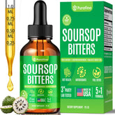 Purafina Soursop Bitters: bouteille ambrée prête pour une utilisation quotidienne, soutien potentiel bien-être.