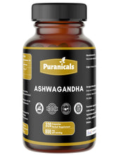 Puranicals Ashwagandha Premium, bouteille de capsules, soutien potentiel au bien-être.