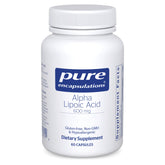 Pure Encapsulations Alpha Lipoic Acid 600 mg: bouteille visible, soutien antioxydant quotidien.