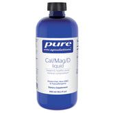 Pure Encapsulations Cal/Mag/D liquide, bouteille visible, soutien potentiel à la santé osseuse et cardiovasculaire.