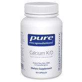 Pure Encapsulations Calcium K/D – bouteille et comprimés visibles, soutien potentiel pour la solidité osseuse