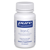 Pure Encapsulations Iron-C: bouteille claire et capsules faciles à avaler, énergie au quotidien.