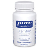 Flacon Pure Encapsulations L-Carnitine et étiquette, soutien potentiel à l'endurance.