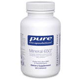 Pure Encapsulations Mineral 650 — bouteille présente, favorise une absorption minérale homogène et pratique.