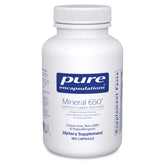 Pure Encapsulations Mineral 650 sans cuivre et fer sur bouteille, soutien potentiel à l’équilibre nutritionnel.