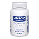 Pure Encapsulations Pregnenolone 30 mg sur bouteille, soutien mémoire et équilibre hormonal possible.
