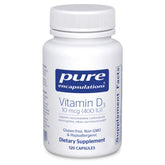 Pure Encapsulations Vitamine D3 en bouteille de 120 capsules, soutien potentiel pour la santé osseuse.