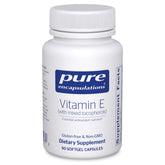 Pure Encapsulations Vitamine E: flacon et gélules mélangées, soutien antioxydant quotidien.
