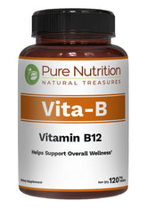 PURE NUTRITION NATURAL TREASURES B12 bouteille tablettes véganes, apport pratique quotidien.
