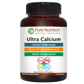 Pure Nutrition Ultra Calcium en bouteille, comprimés calcium 1000 mg, D3 et K2.