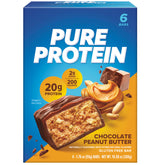 Barre Pure Protein chocolat cacahuète, collation protéinée pratique en déplacement.
