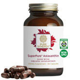 PURE SYNERGY Astaxanthine en capsules dans une bouteille, soutien antioxydant potentiel.