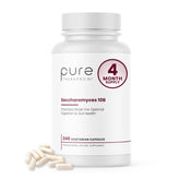 Pure TheraPro Rx Saccharomyces boulardii, capsules visibles dans la bouteille, soutien potentiel du microbiote.