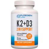 P Puregen Labs – bouteille-d3-k2-versement: soutien potentiel à l'équilibre calcique.