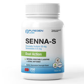 Puregen Labs Senna-S bouteille-250-tablettes, soutien possible au transit doux après ingestion.