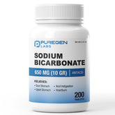 Puregen Labs tablettes bicarbonate 650 mg avec emballage 200, soulagement digestif potentiel.