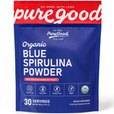 PureGood Poudre Spiruline Bleue: couleur vive pour smoothies et pâtisseries.
