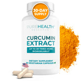 PureHealth Research Extrait Curcumine – flacon et capsules, soutien articulaire quotidien possible.