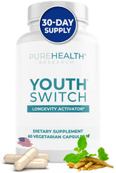 Youth Switch: bouteille PUREHEALTH RESEARCH prête pour une routine quotidienne.