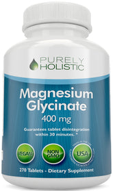 Purely Holistic Magnésium Glycinate 400 mg, bouteille de tablettes – soutien potentiel au sommeil